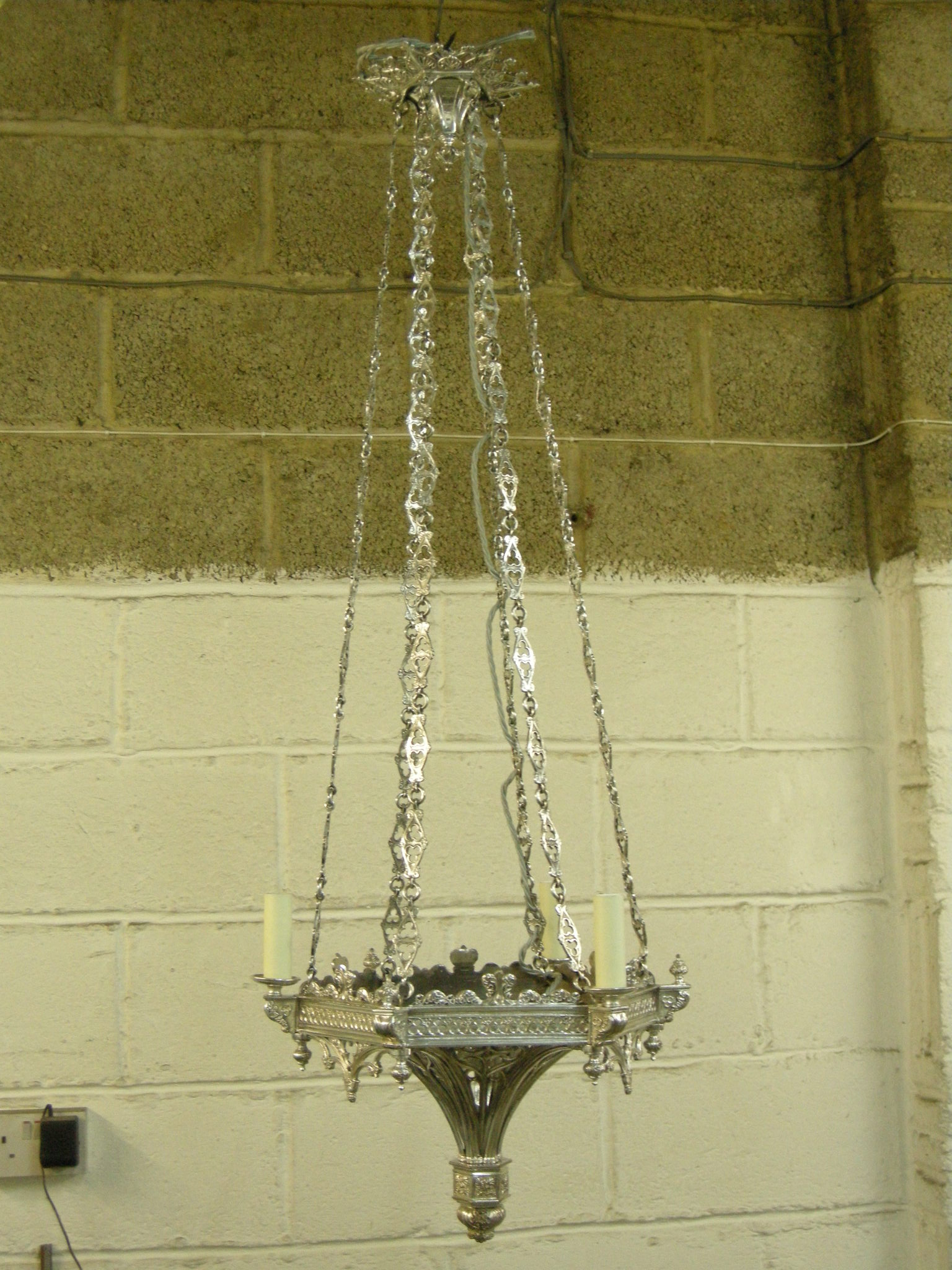 Silver pendent chandelier after